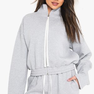 Zip Through Contrast Drawcord Jacket