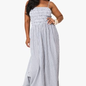 PLUS STRIPE SHIRRED strappy maxi dress
