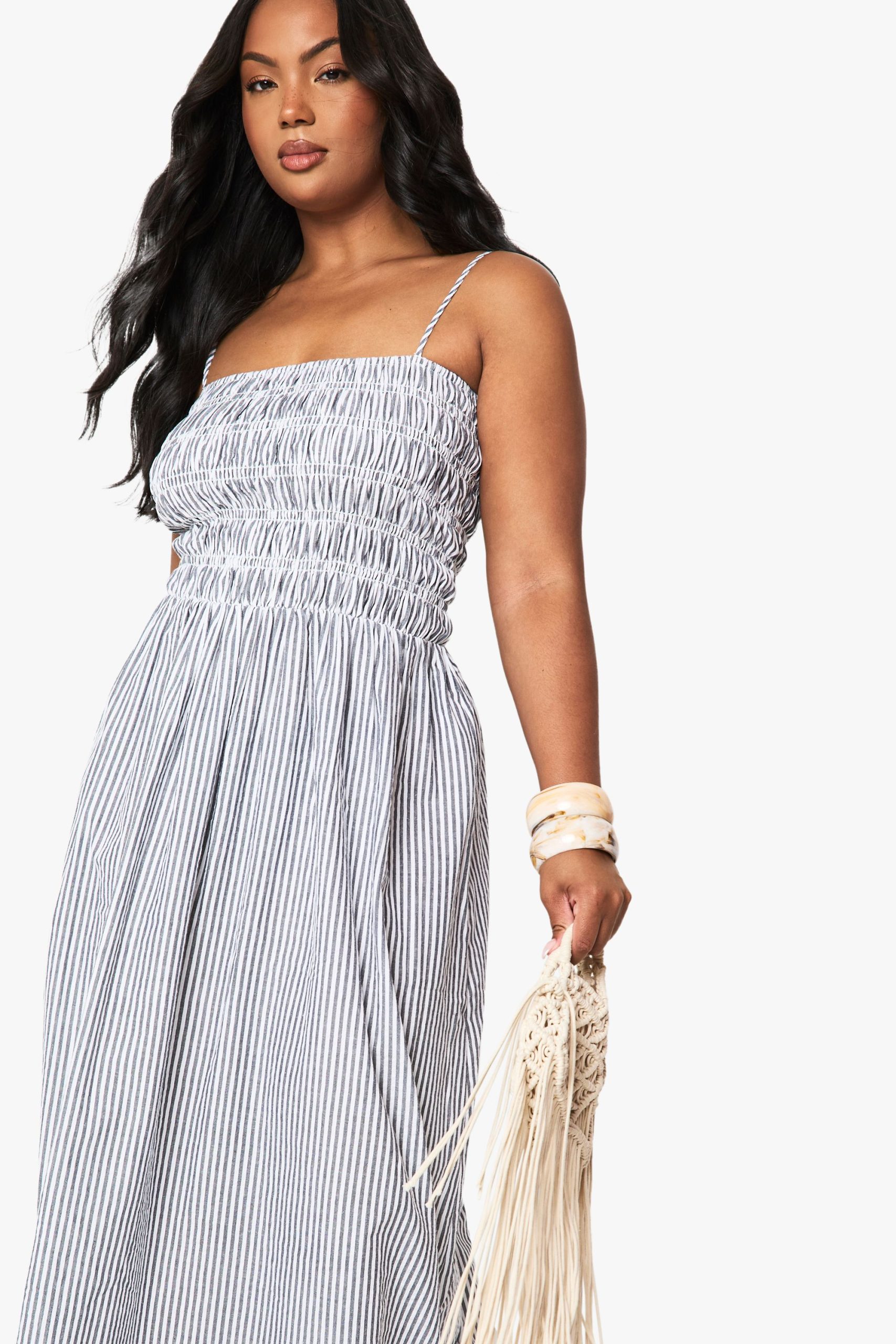 PLUS STRIPE SHIRRED strappy maxi dress - Image 3