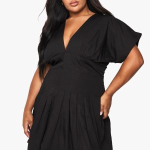 Plus Poplin Panelled Bubble Hem Mini Dress