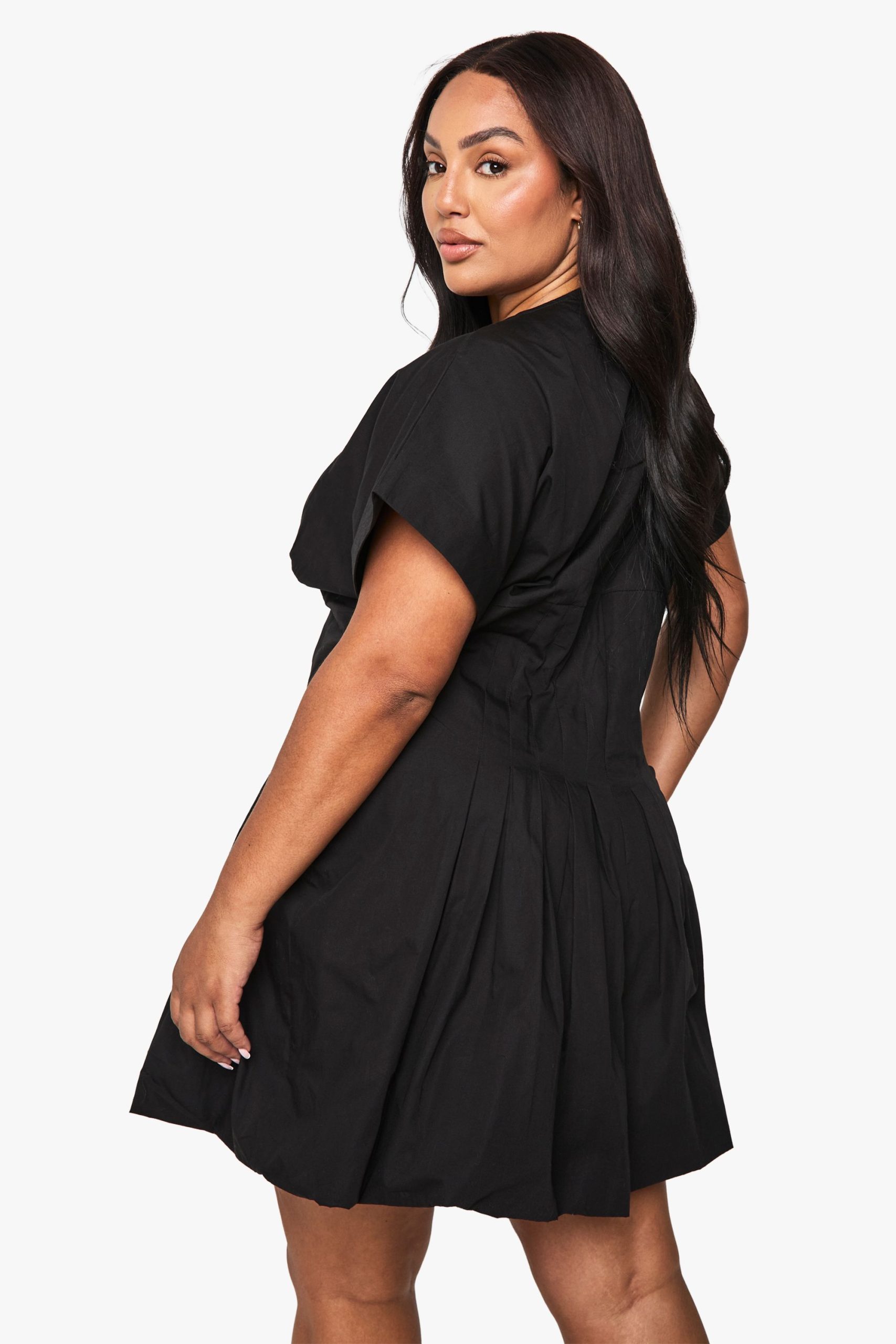 Plus Poplin Panelled Bubble Hem Mini Dress - Image 2