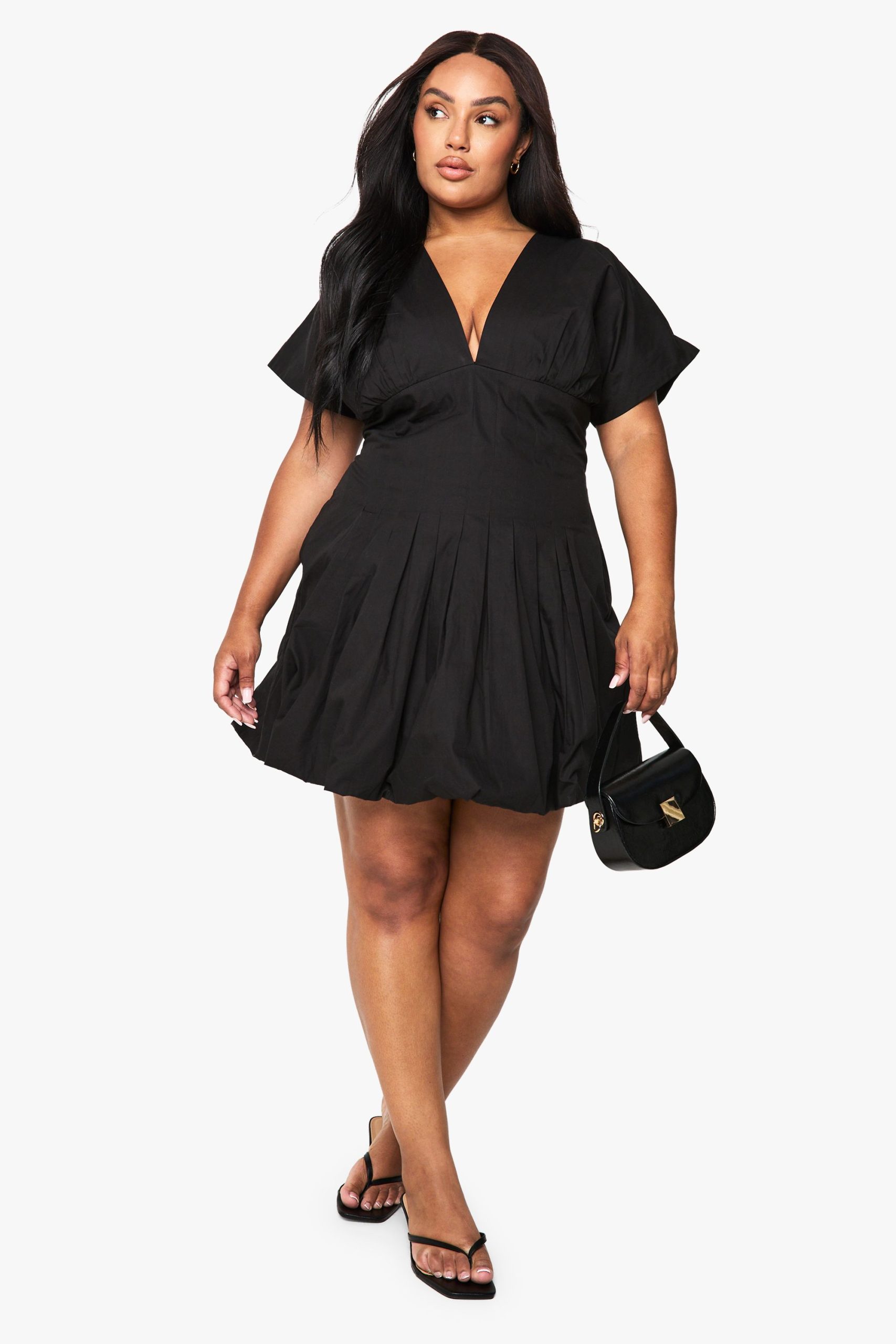 Plus Poplin Panelled Bubble Hem Mini Dress - Image 3