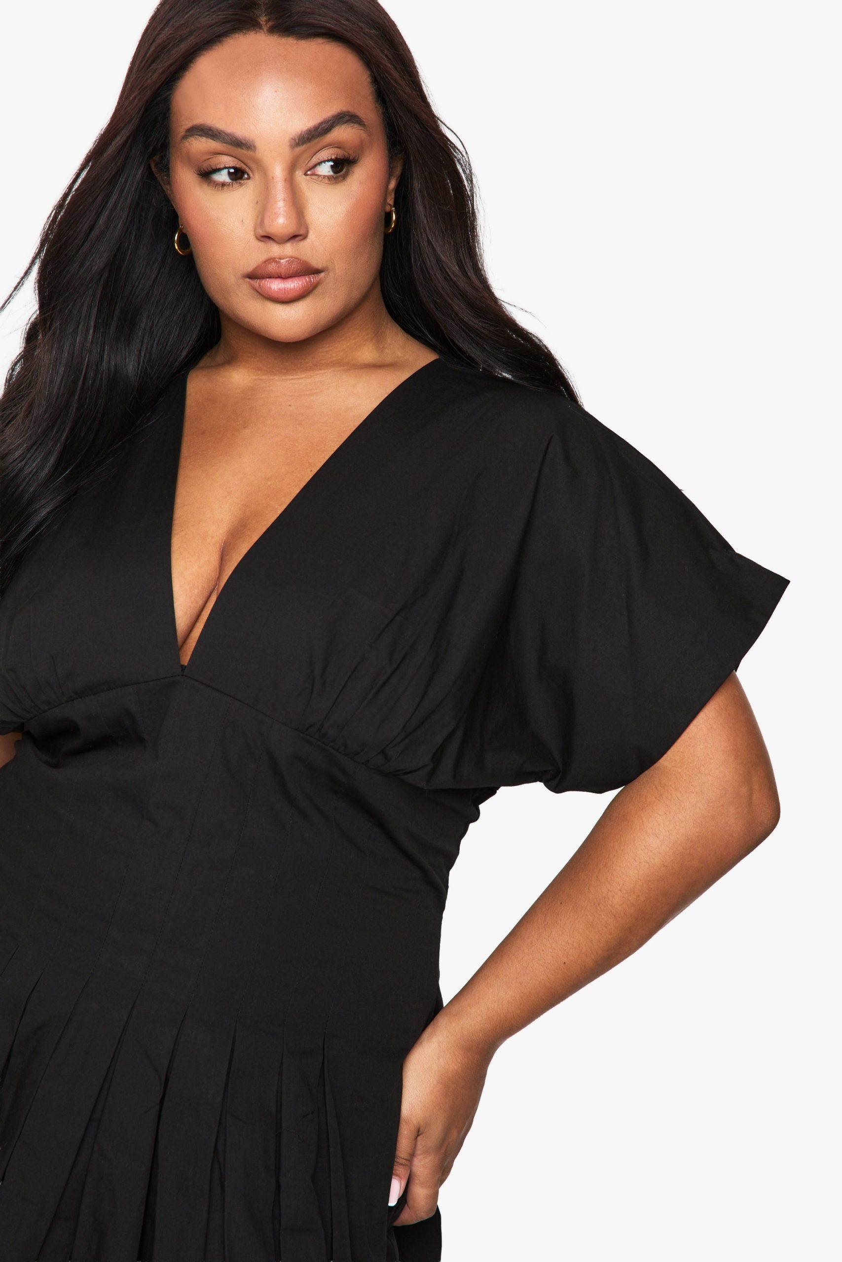 Plus Poplin Panelled Bubble Hem Mini Dress - Image 4