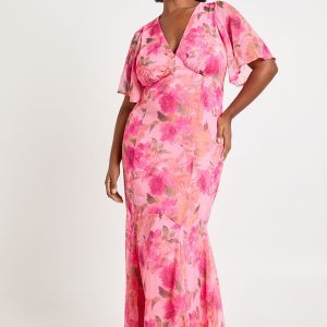 Plus Floral Godet Hem Maxi Dress