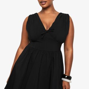 Plus Tie Detail Plunge Corset Skater Dress
