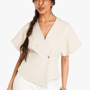Woven Button Cap Sleeve Top