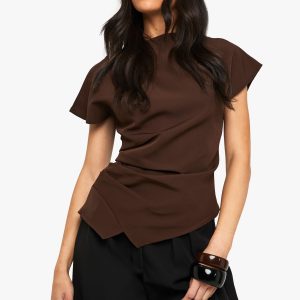 Woven Ruched Side Split Top