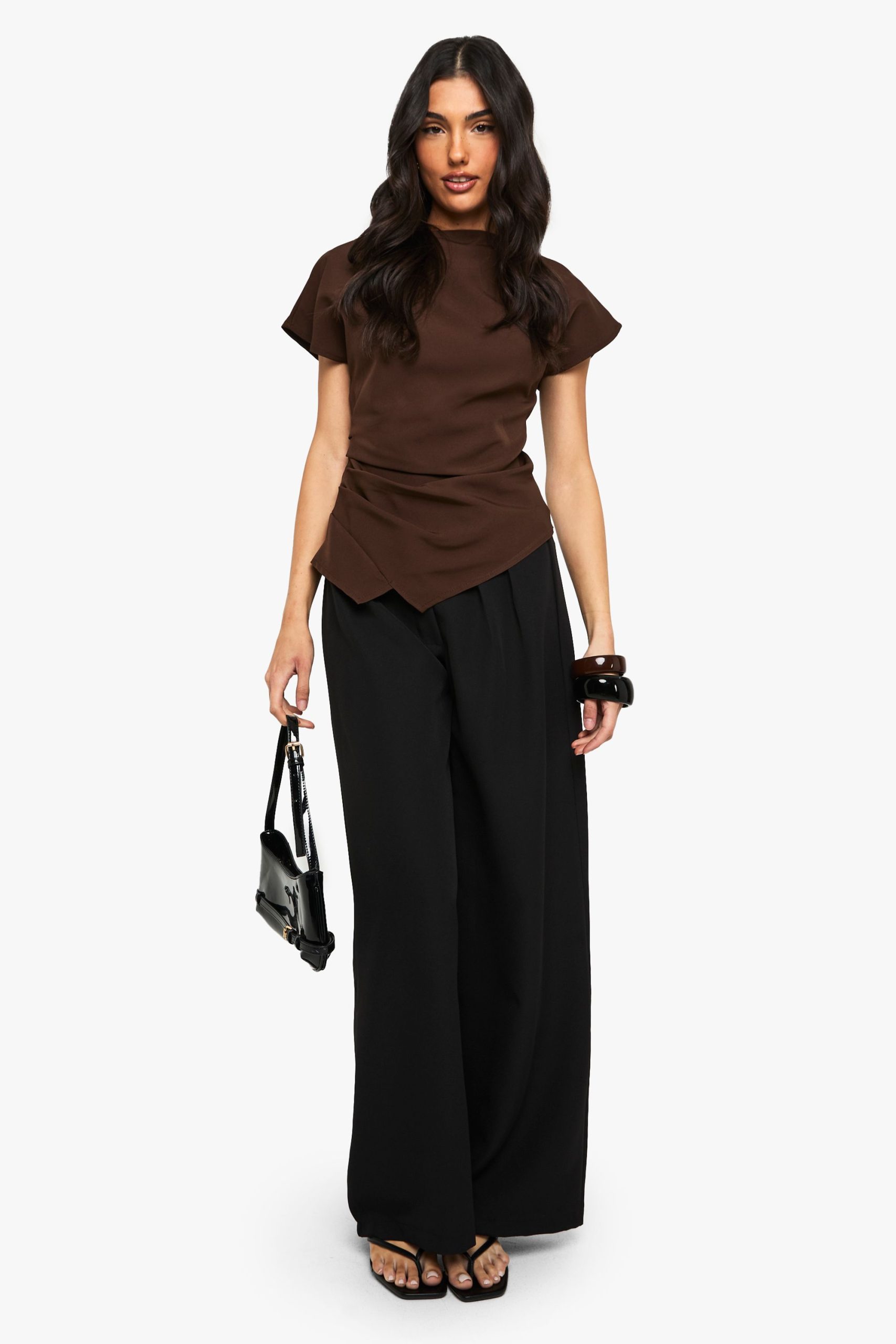 Woven Ruched Side Split Top - Image 3
