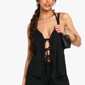 Linen Look Halterneck Waistcoat