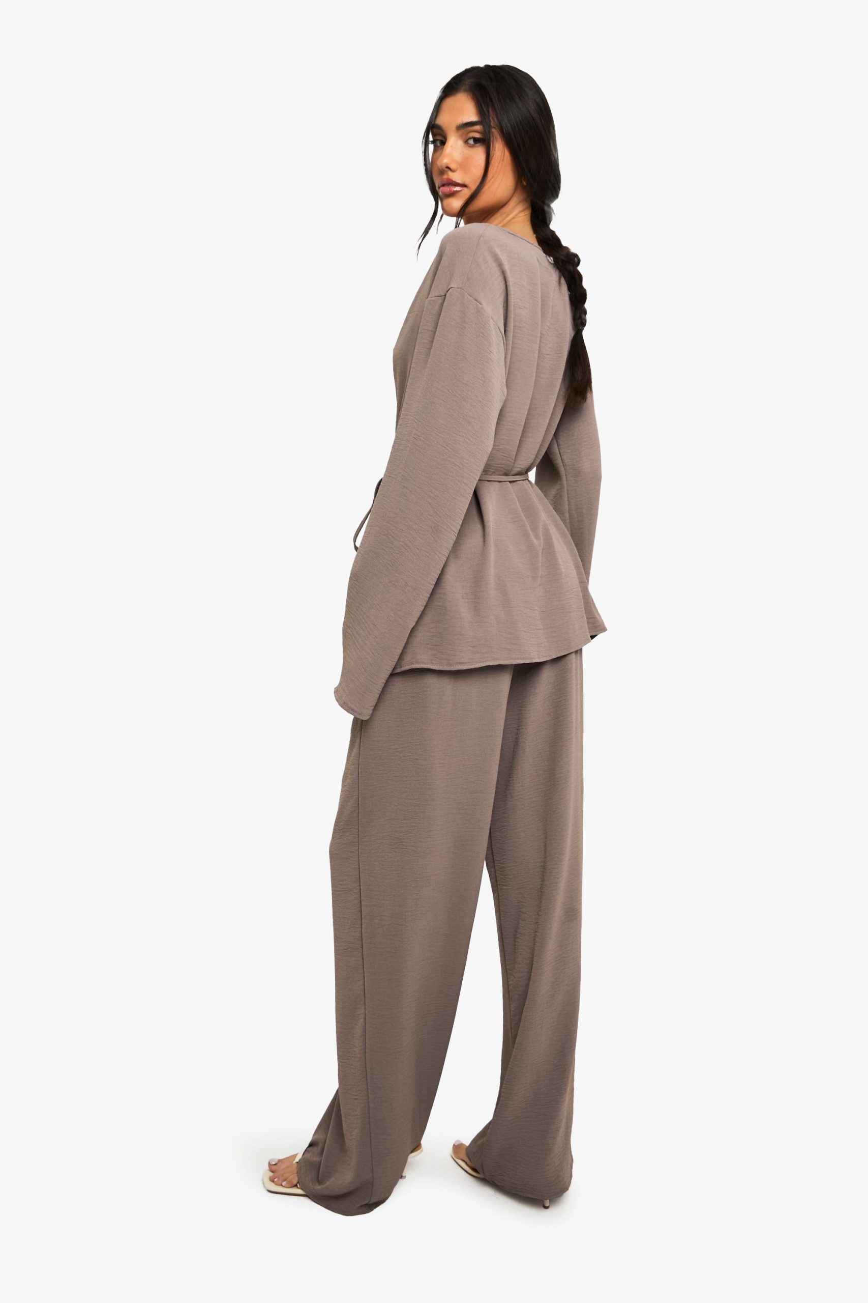 Woven Elastic Waist Wide Leg Trousers - Image 2