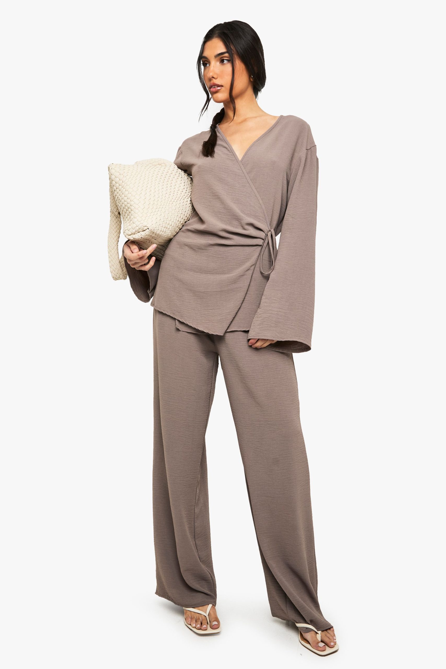 Woven Elastic Waist Wide Leg Trousers - Image 3