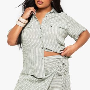 Plus Stripe Linen Skort
