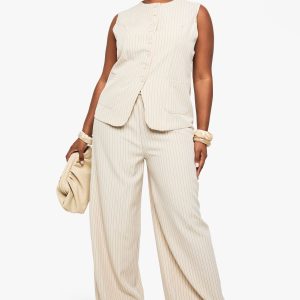 Plus Drawstring Pinstripe Wide Leg Trouser