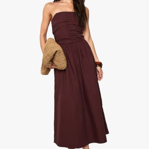 Tall Cotton Poplin Ruched Detail Midi Dress