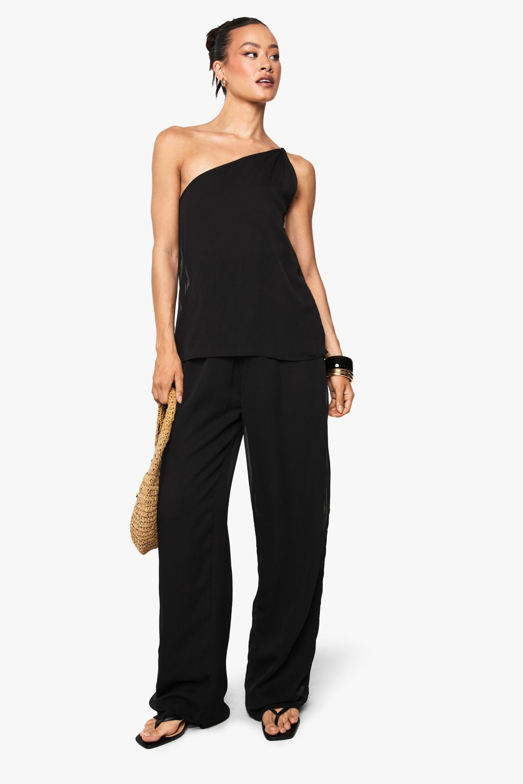 Tall Chiffon Textured Draped Wide Leg Jumpsuit