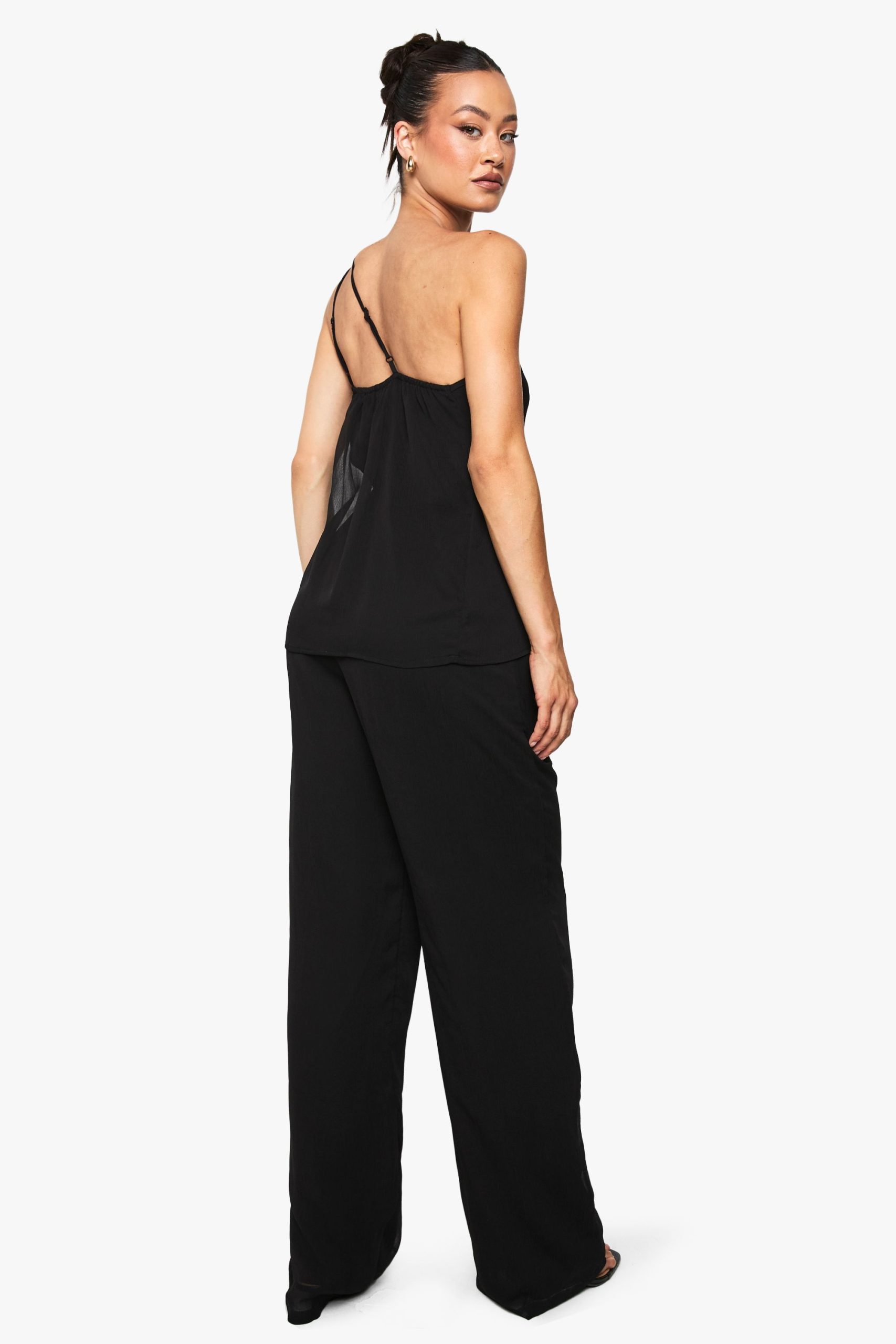 Tall Chiffon Textured Draped Wide Leg Jumpsuit - Image 2