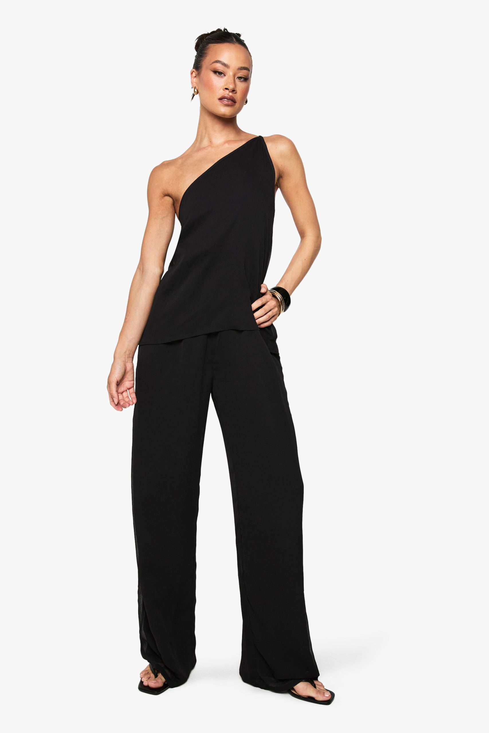 Tall Chiffon Textured Draped Wide Leg Jumpsuit - Image 3
