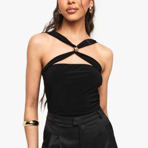 Slinky Cross Over Bodysuit With Trim Detail