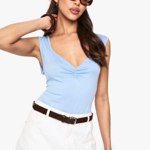 Super Soft Ruched Bust Sweetheart Neck Bodysuit