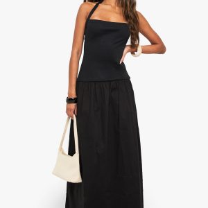 Jersey Rib Cotton Mix Halterneck Maxi Dress
