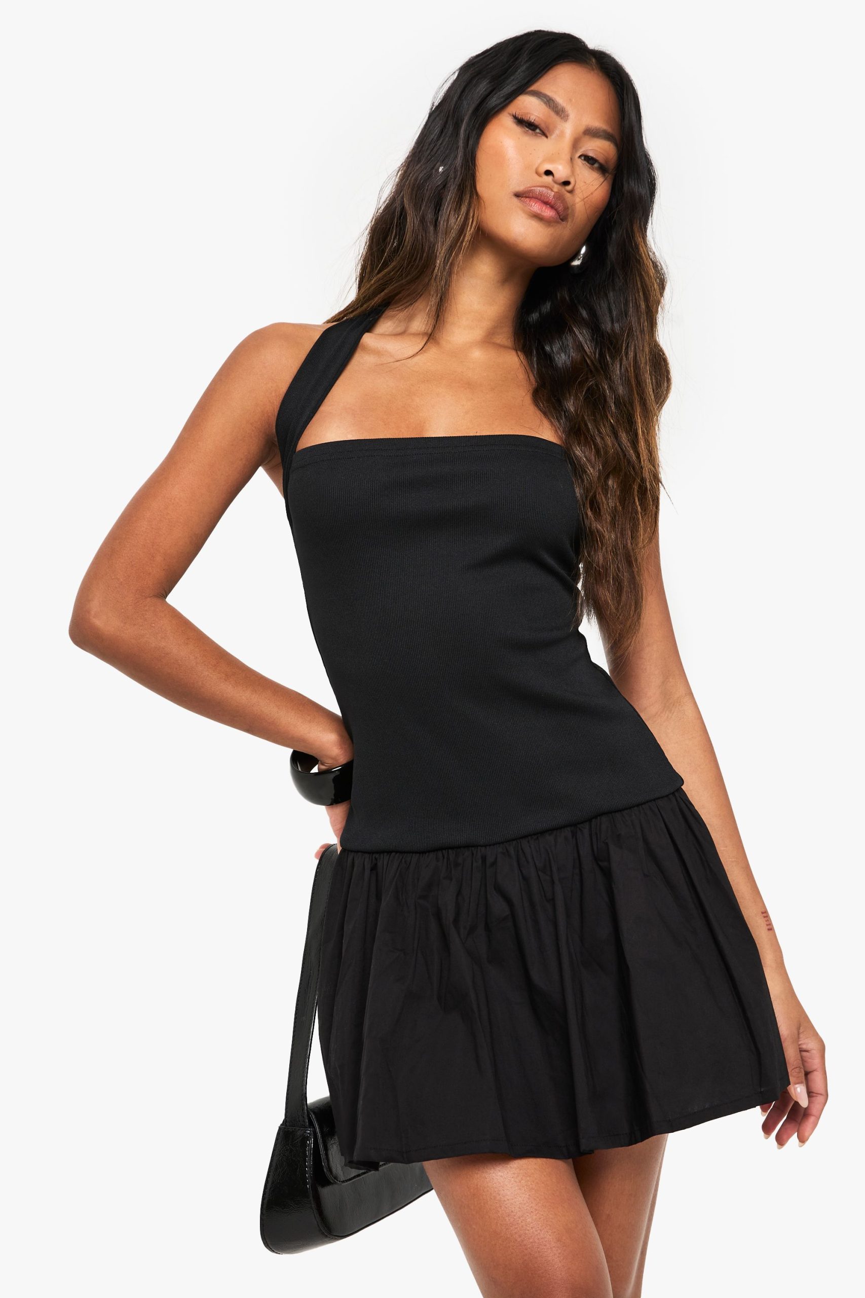 Jersey Rib Cotton Mix Halterneck Mini Dress