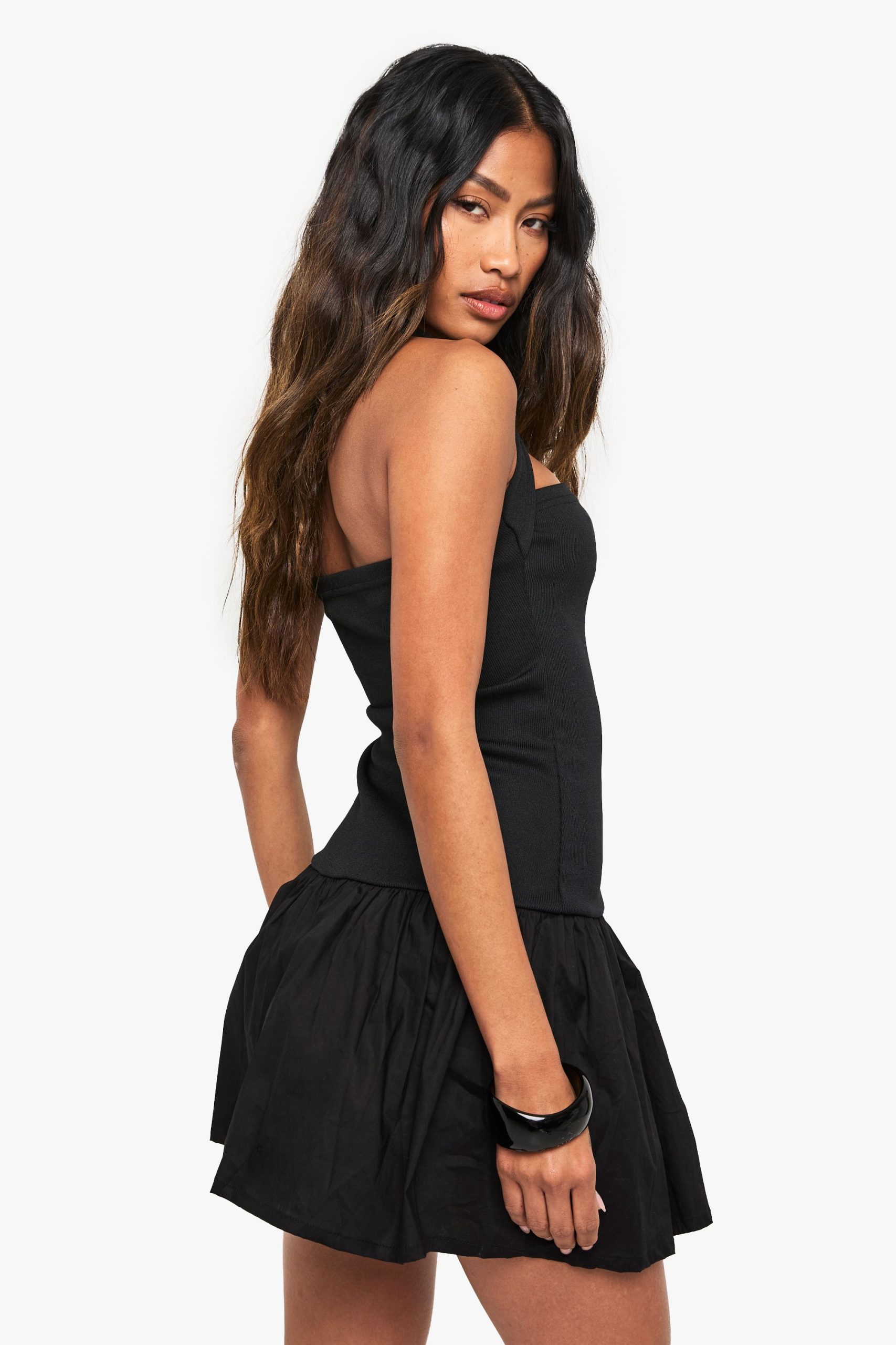 Jersey Rib Cotton Mix Halterneck Mini Dress - Image 2