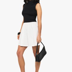Petite Contrast Jersey Rib Cotton Mix High Neck Mini Dress