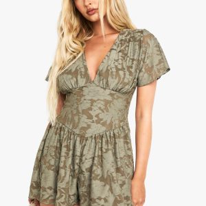 Burnout Floral Short Sleeve Playsuit