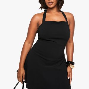 Plus bengaline ruched halterneck mini dress