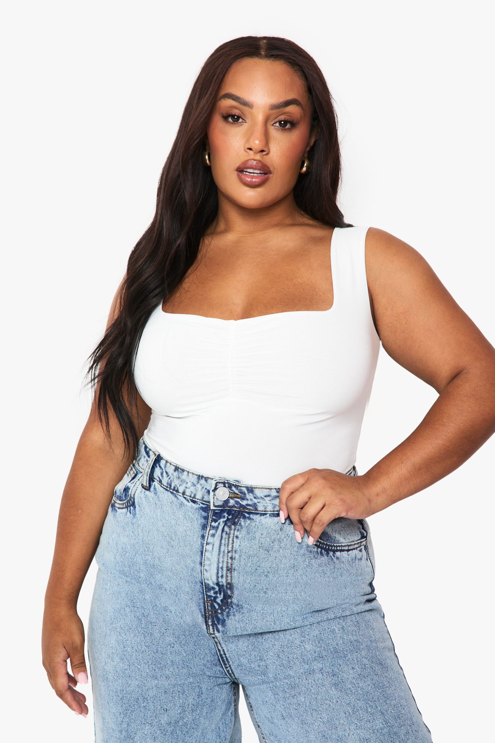 Plus Double Layer Ruched Front Bodysuit
