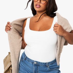Plus Double Layer Slinky Square Neck Bodysuit