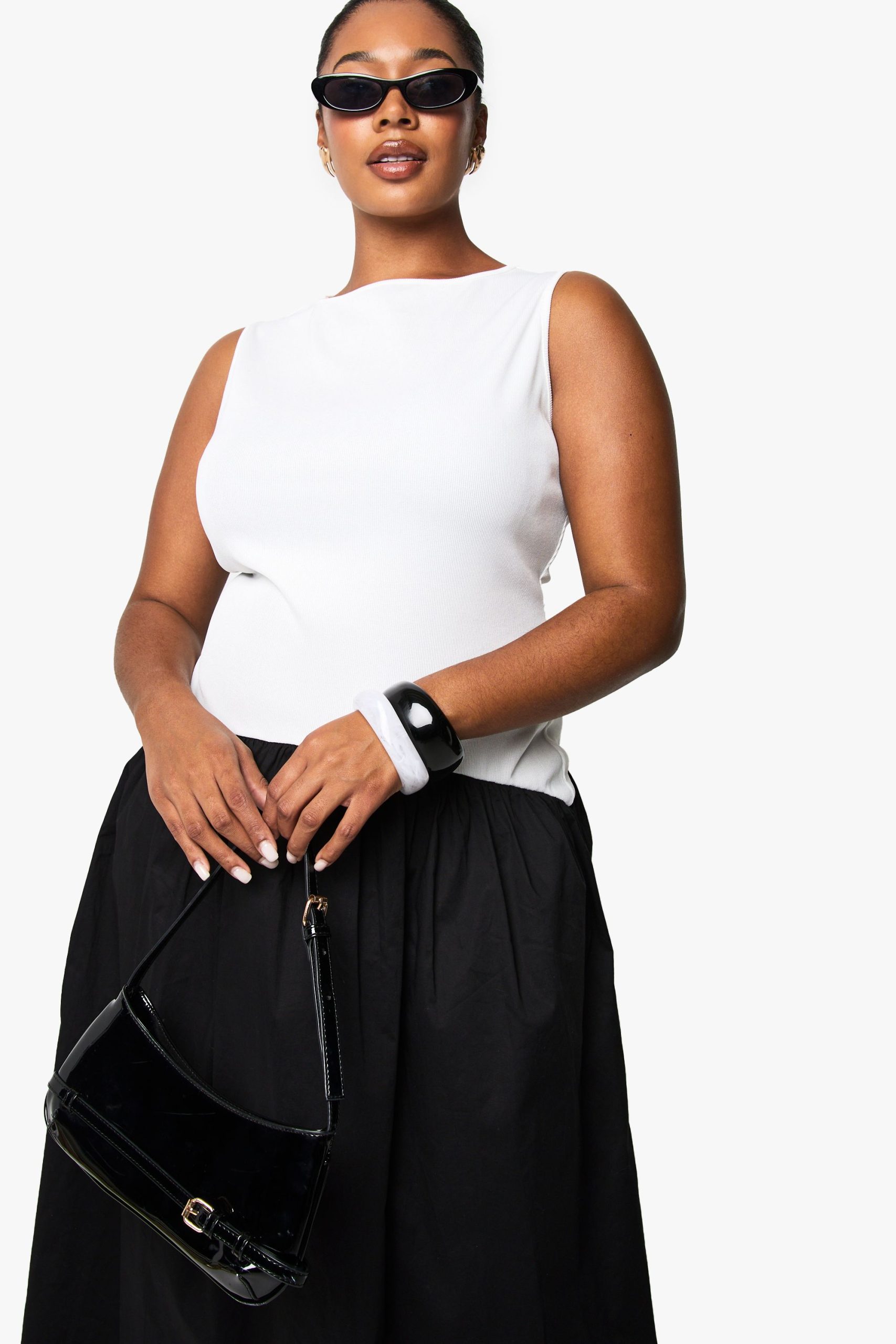 Plus curved waist contrast fabric midaxi dress - Image 4