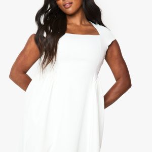 Plus structured cap sleeve skater dress