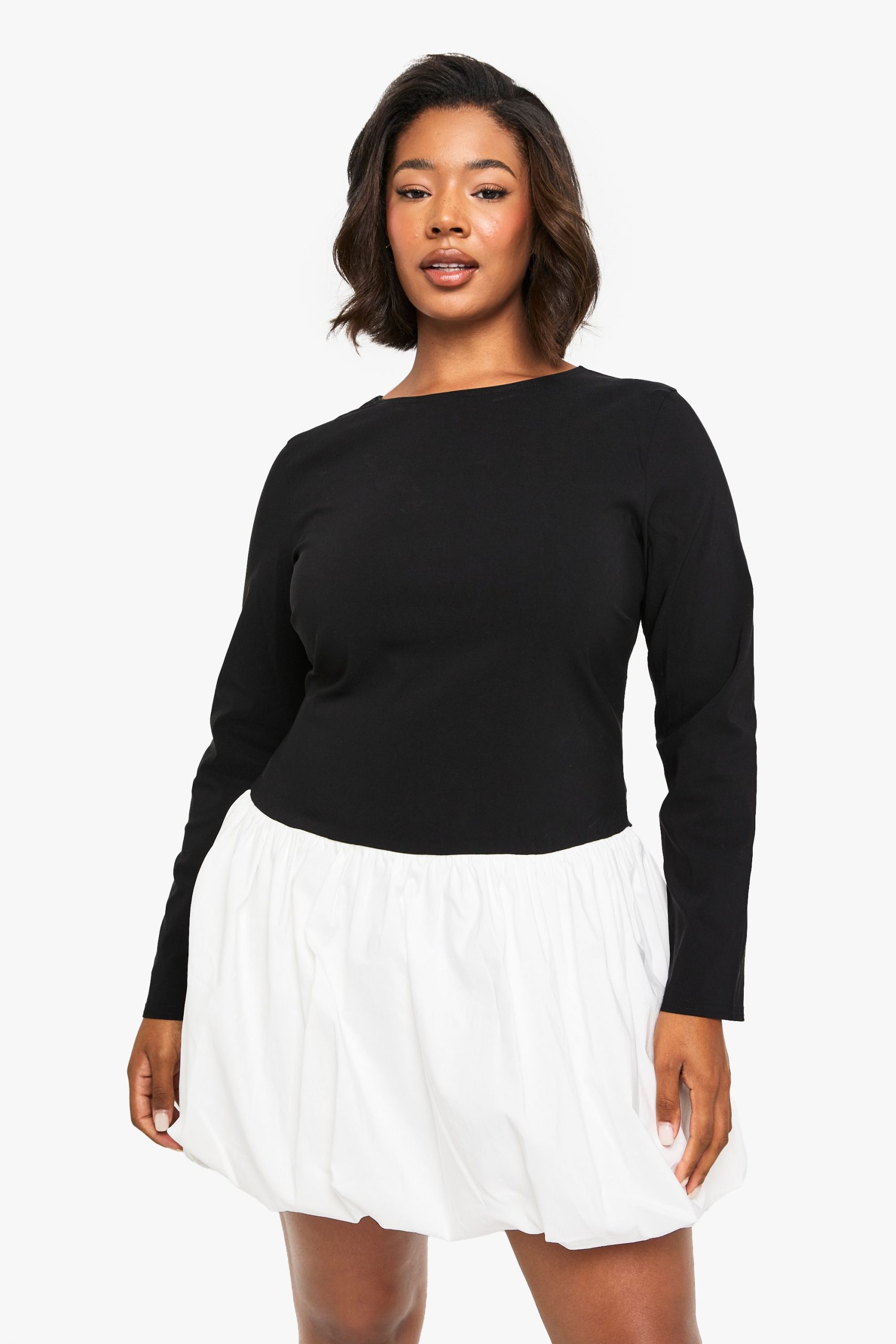 plus bengaline contrast puffball mini dress