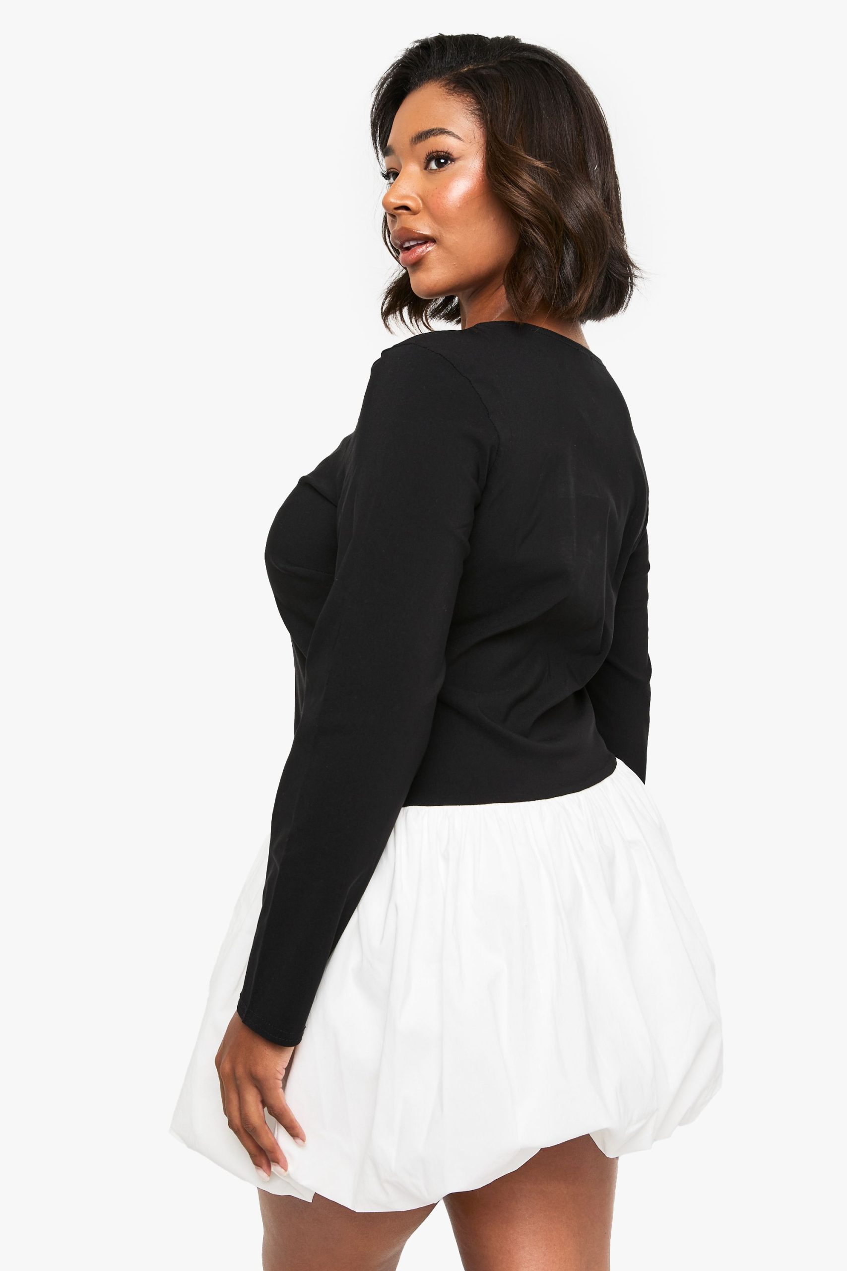 plus bengaline contrast puffball mini dress - Image 2