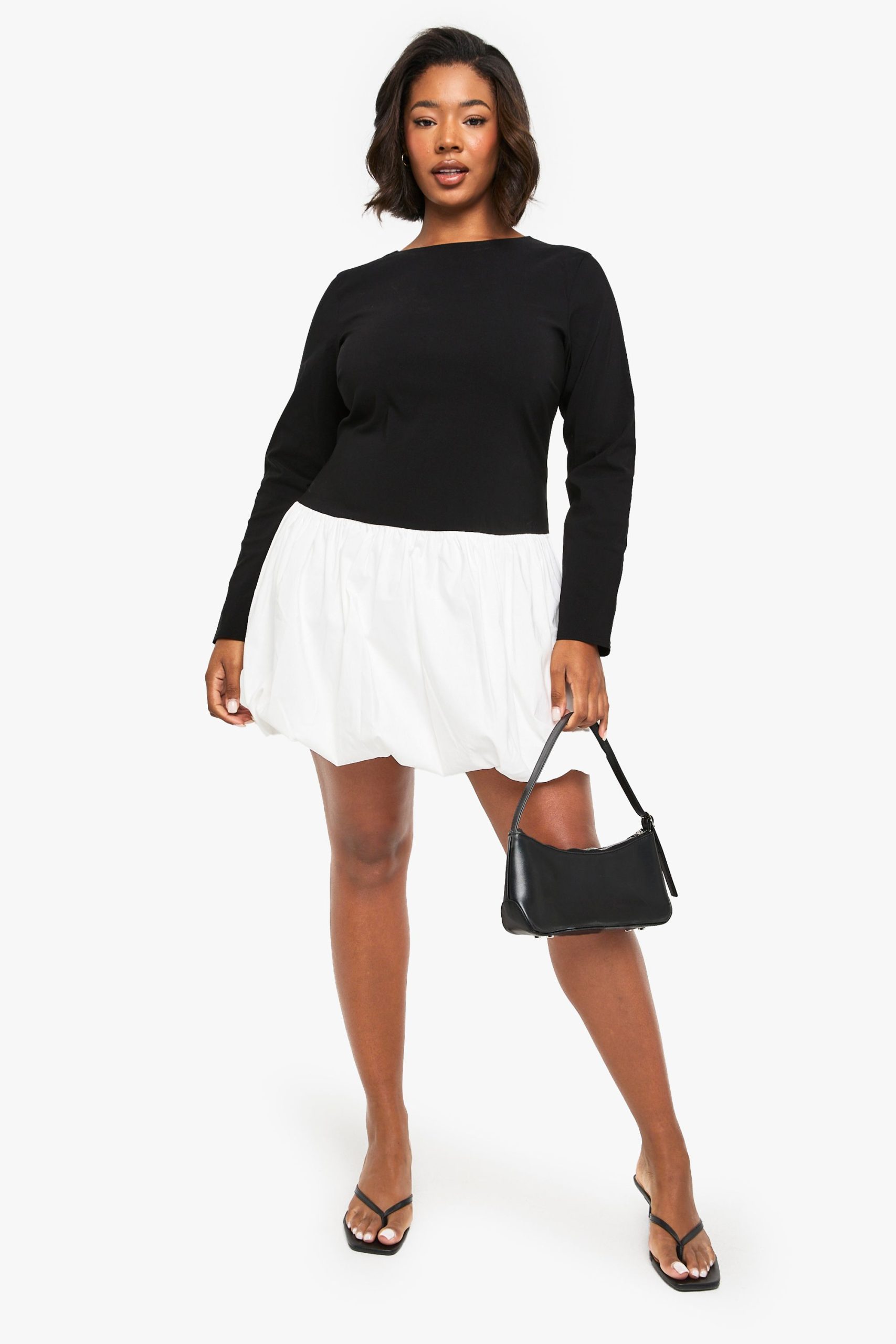 plus bengaline contrast puffball mini dress - Image 3