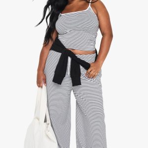 Plus Striped Straight Leg Trouser