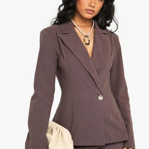 Linen Fitted Wrap Front Blazer