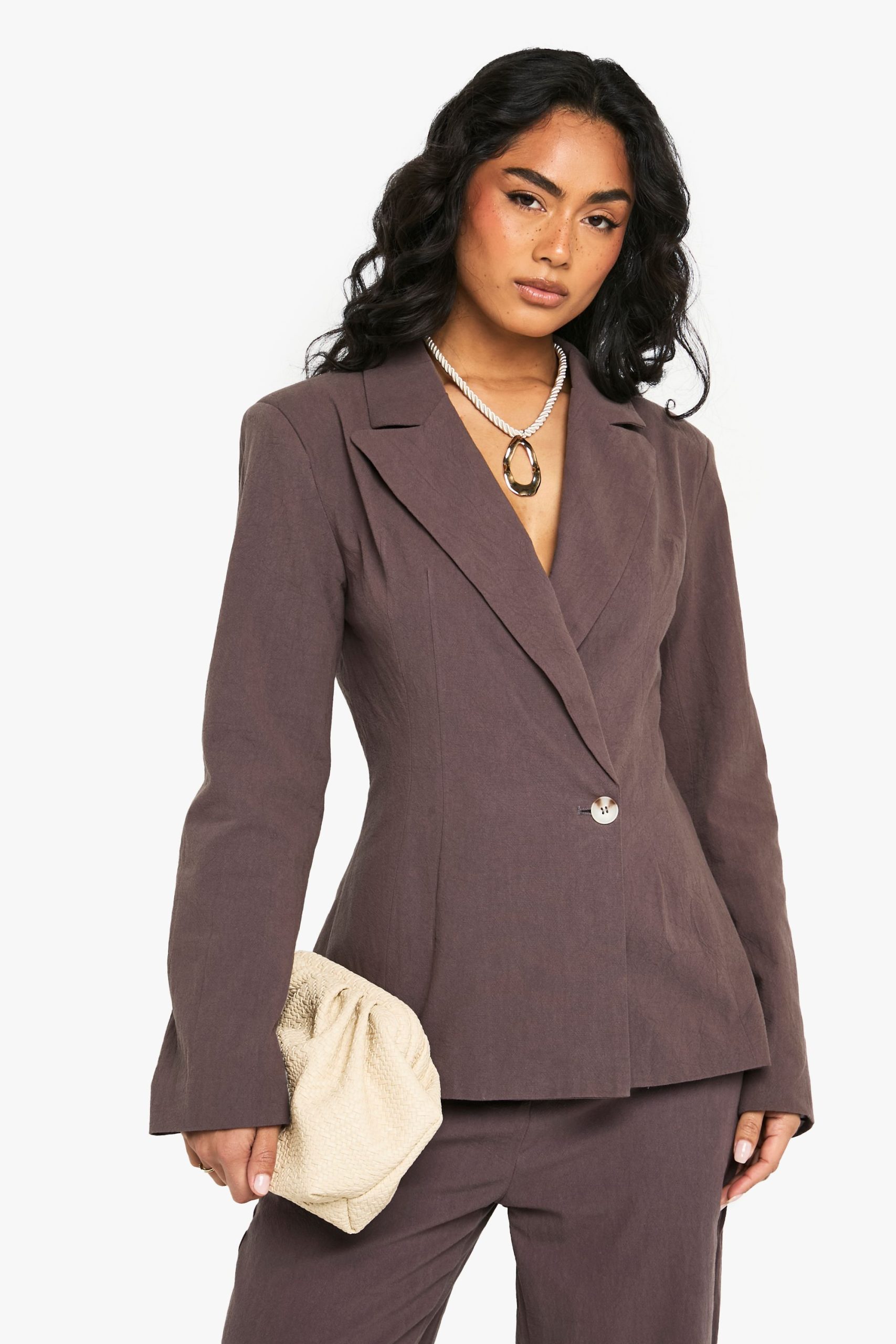 Linen Fitted Wrap Front Blazer