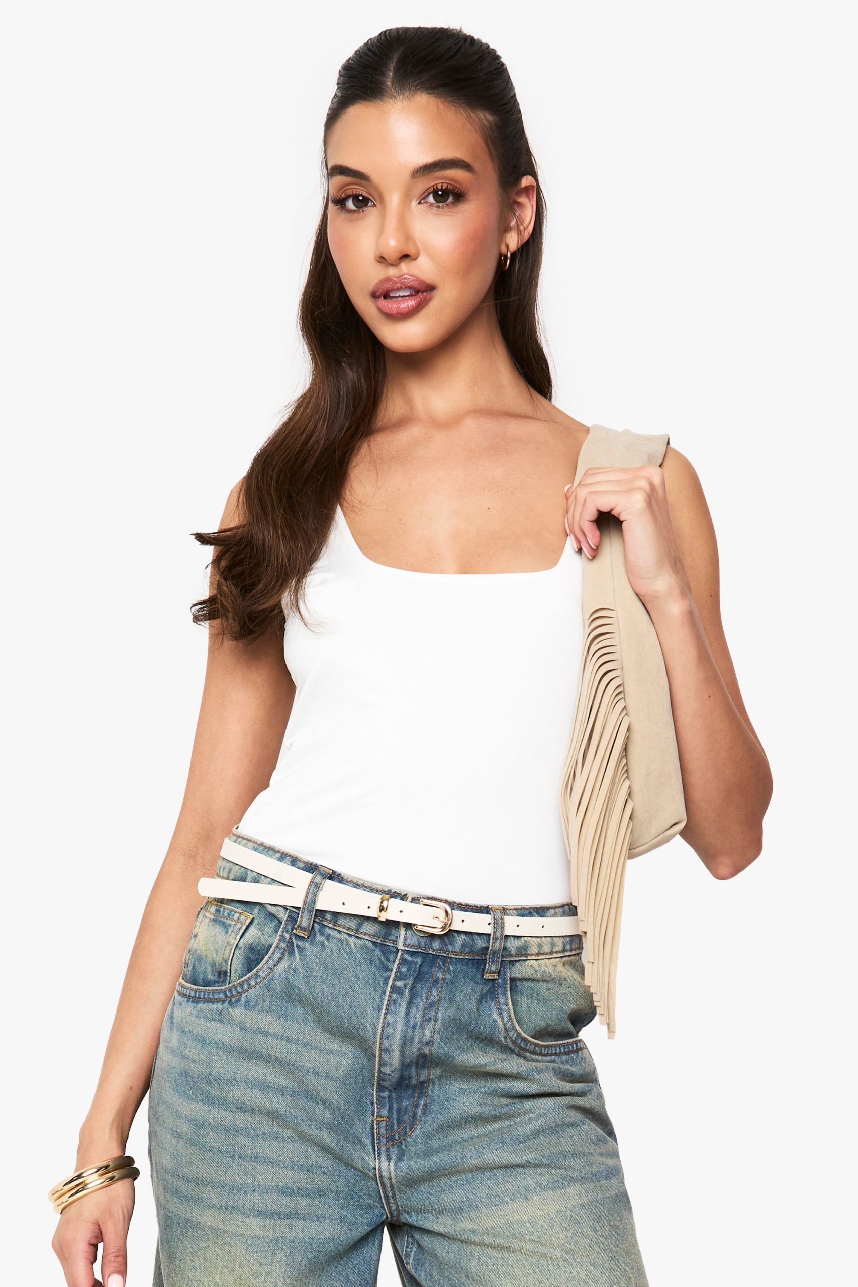 Double Layer Slinky Scoop Neck Bodysuit