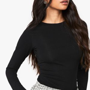 Basic Longline Long Sleeve Crew Neck Top