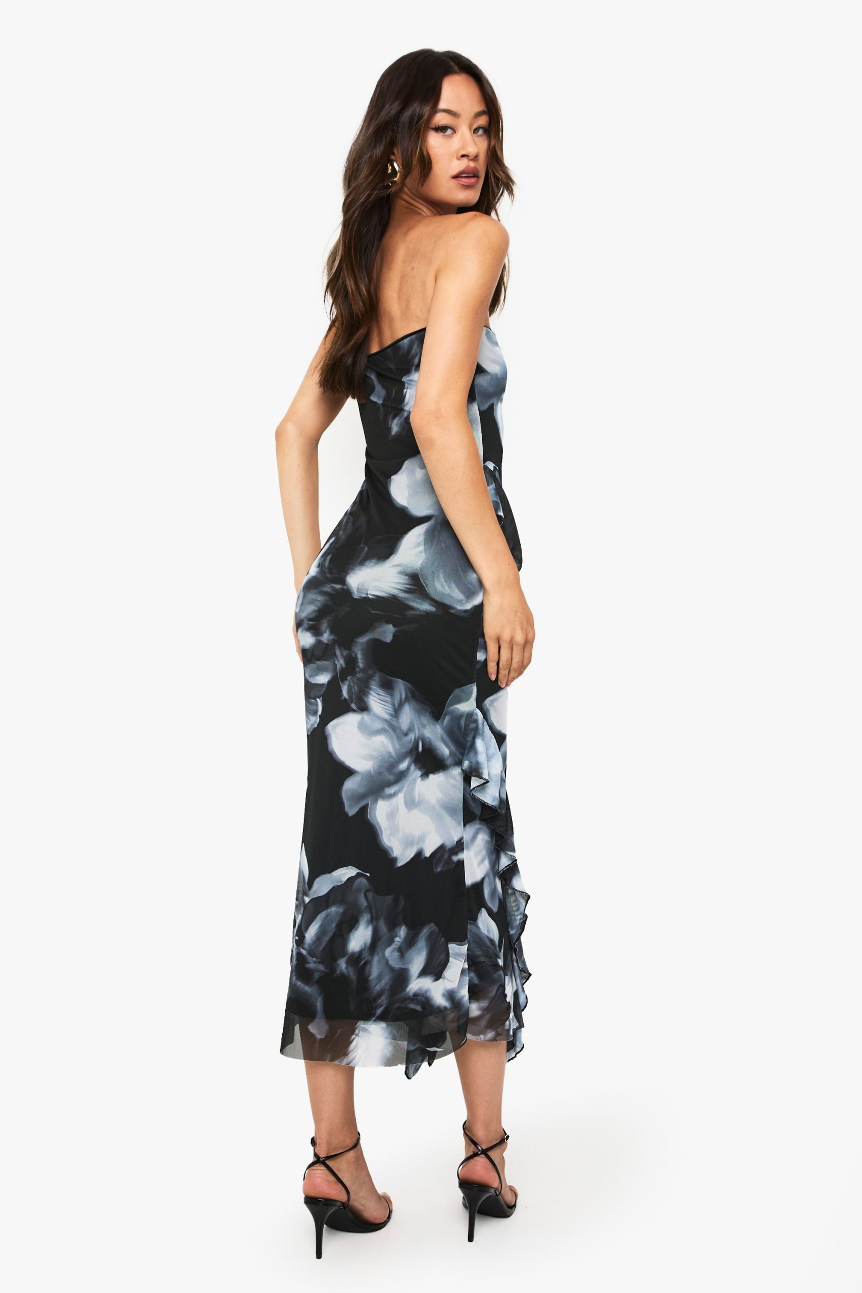 Tall Bandaeu Floral Mesh Ruffle Midaxi Dress - Image 2