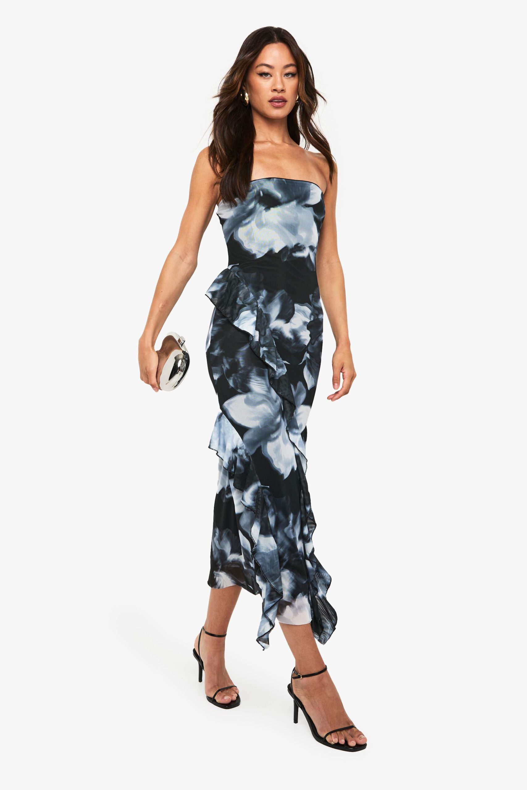 Tall Bandaeu Floral Mesh Ruffle Midaxi Dress - Image 3
