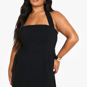 Plus bengaline halterneck mini dress