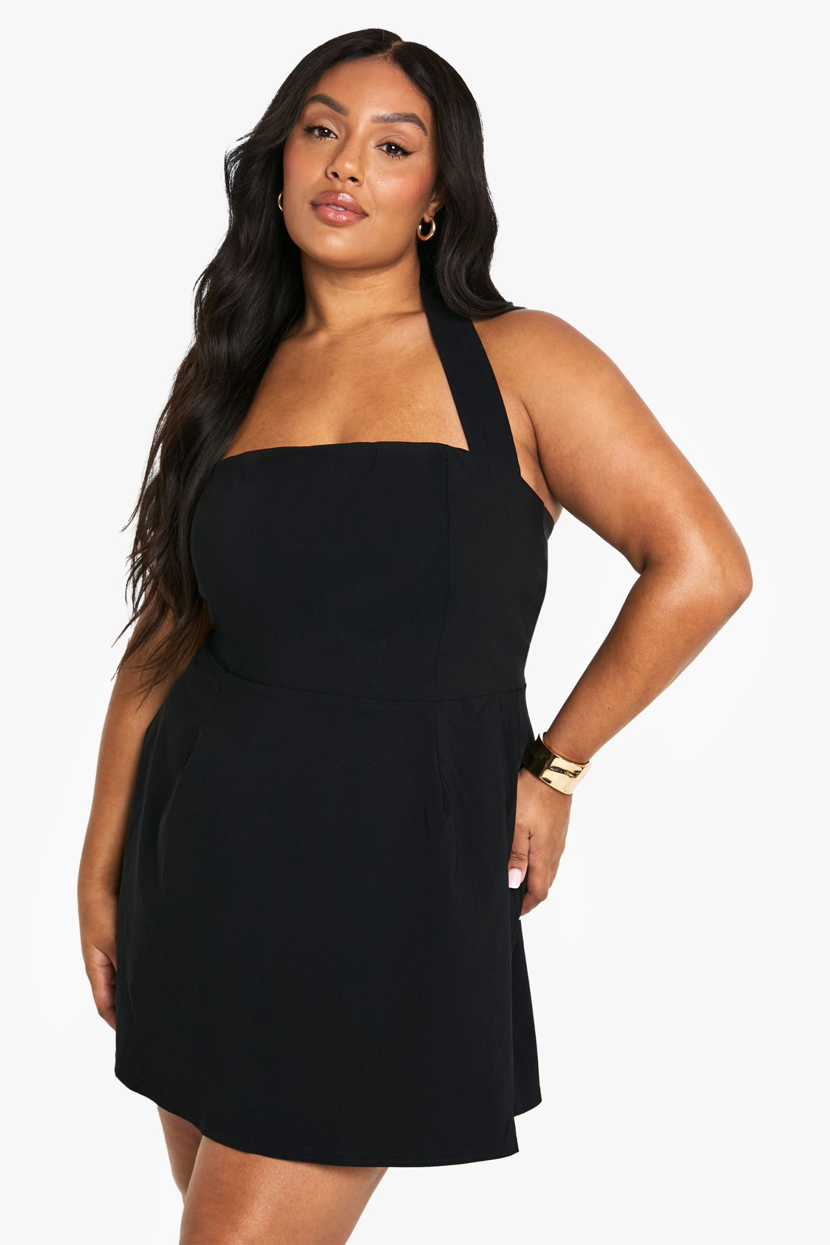 Plus bengaline halterneck mini dress