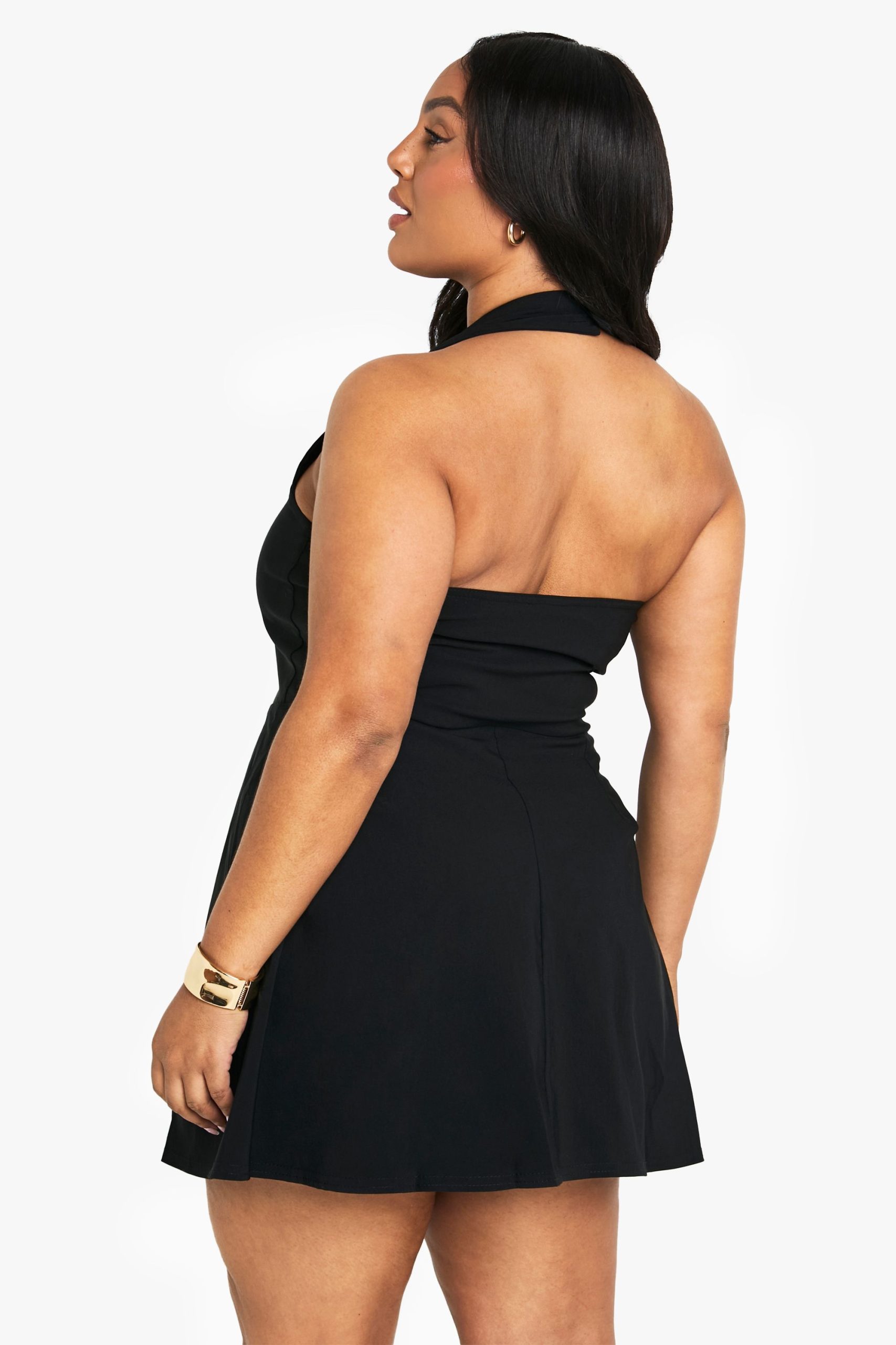 Plus bengaline halterneck mini dress - Image 2