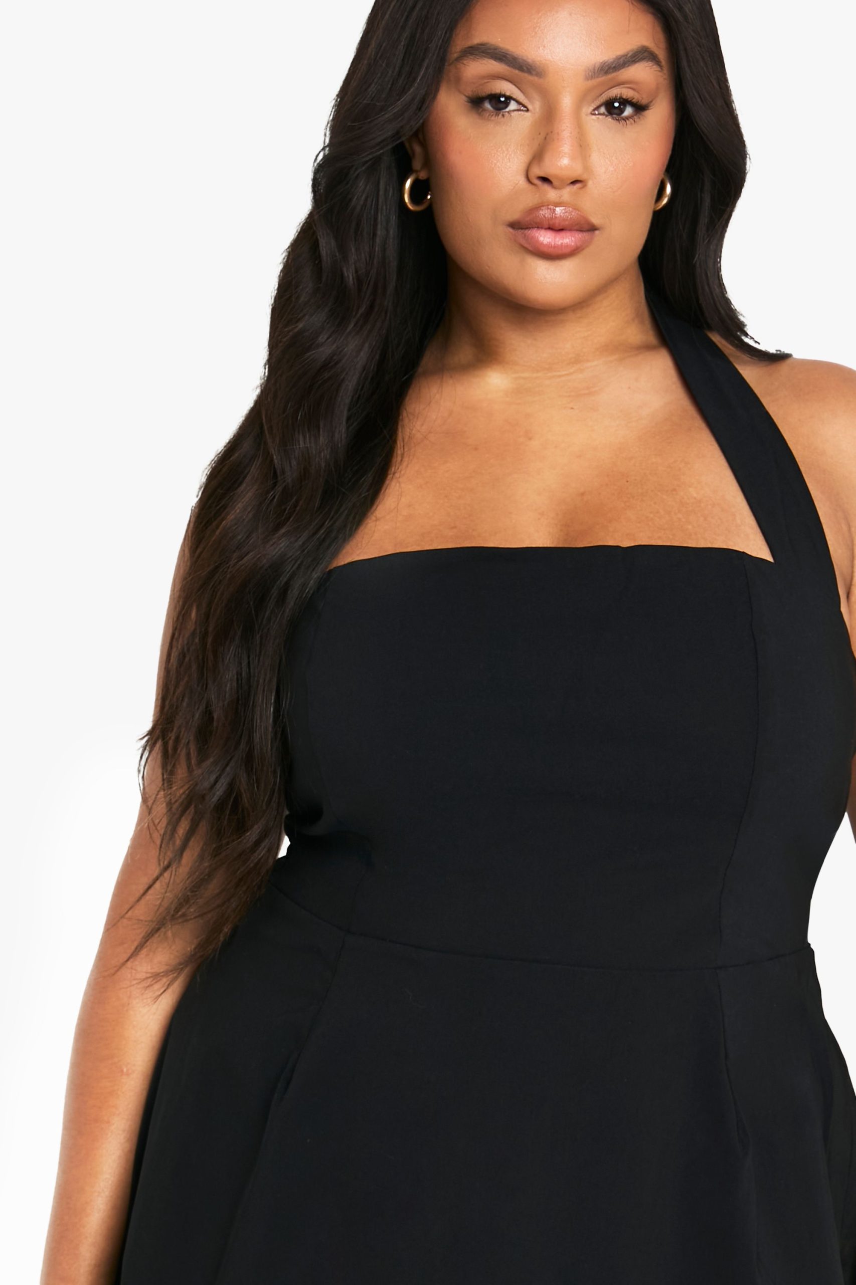 Plus bengaline halterneck mini dress - Image 4