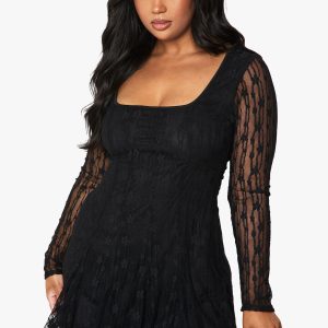 Plus lace godet mini skater dress