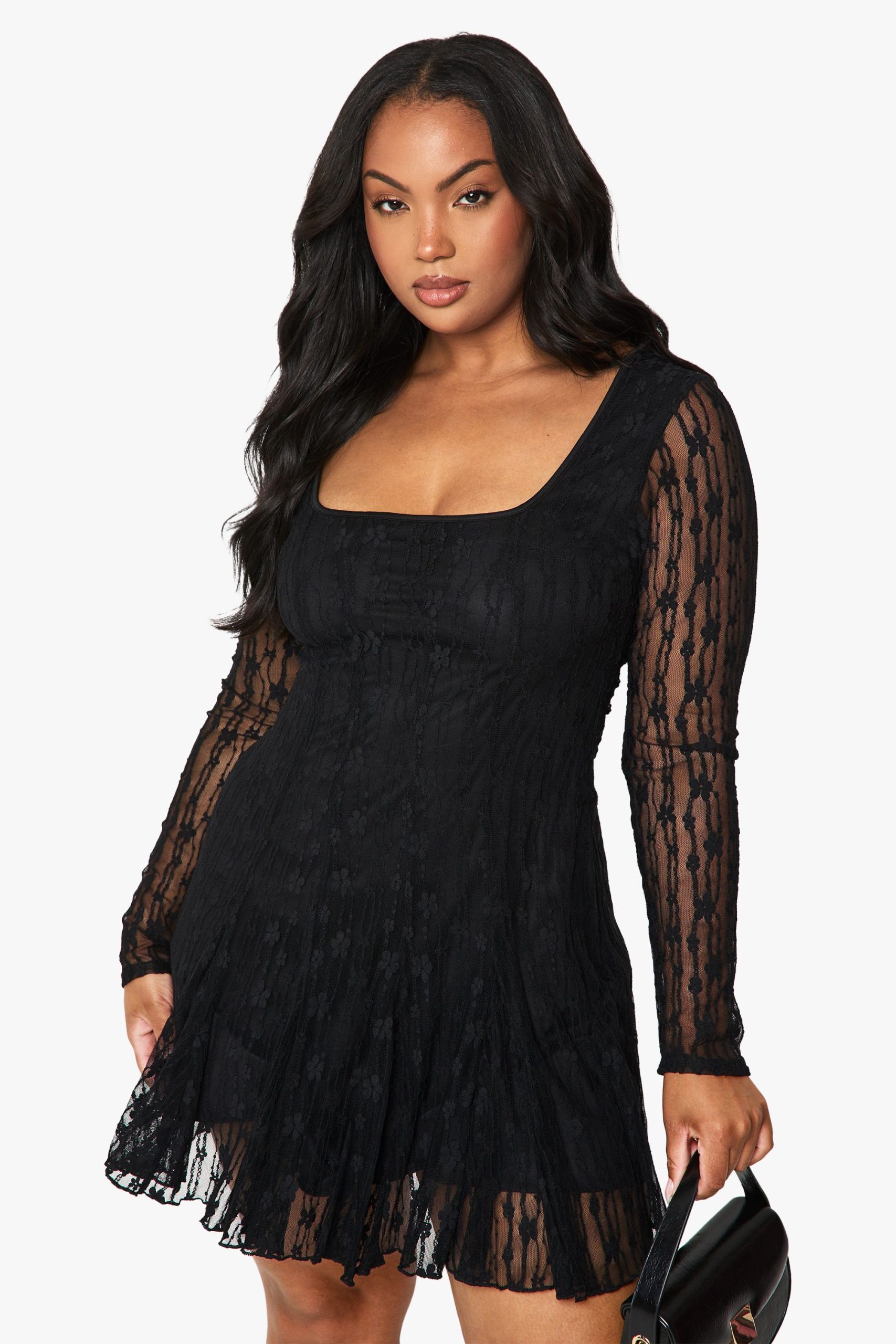 Plus lace godet mini skater dress