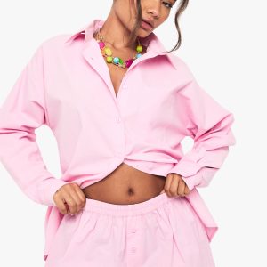 Cotton Poplin Button Front Shorts